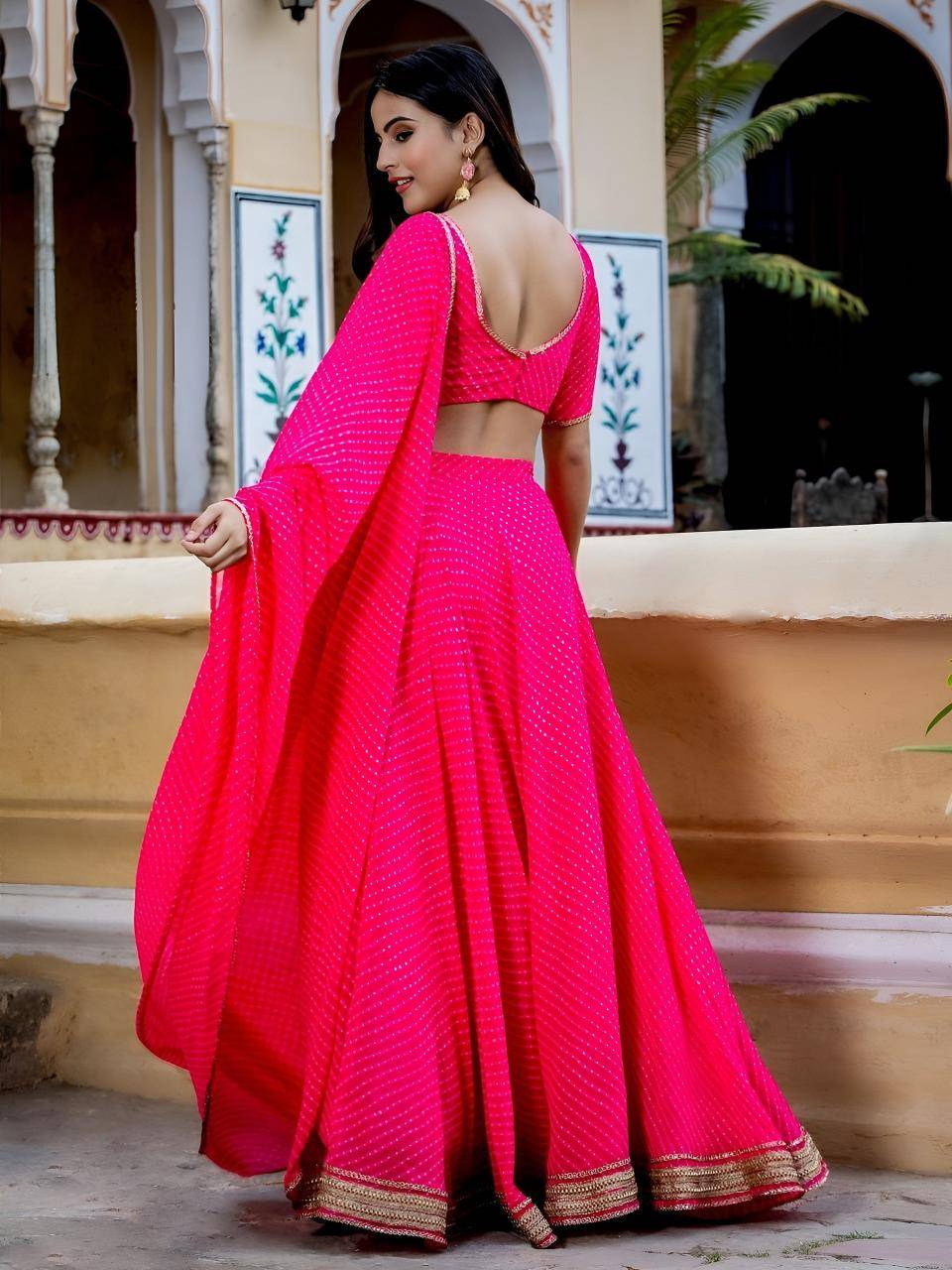 Leheriya Georgette Pink Wholesale Lehenga choli manufacturer in Kolkata